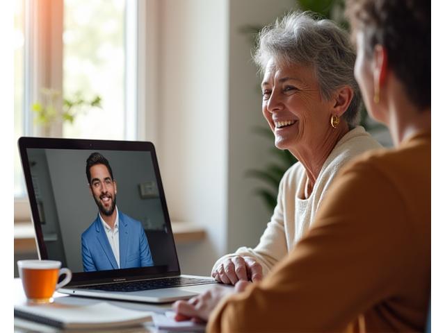 Woman on a video call with a virtual wellness coach