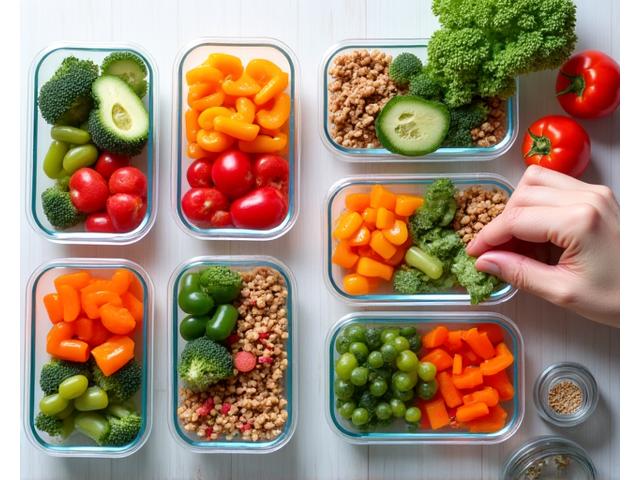 Fresh, colorful meal prep containers, symbolizing nutrition planning
