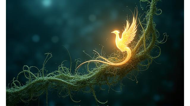 Illustration of intertwined digital and natural elements, symbolizing technology meeting holistic health.