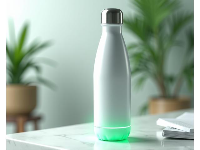 High-tech smart water bottle glowing subtly.
