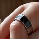 Close-up of an Oura Ring on a finger, highlighting its sleek design and advanced sensors.