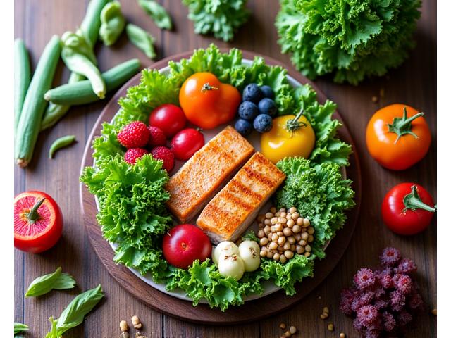 Nutrient-rich meal laid out, symbolizing balanced nutrition