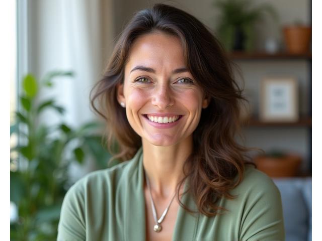 Smiling certified nutritionist engaging in a virtual consultation with a client